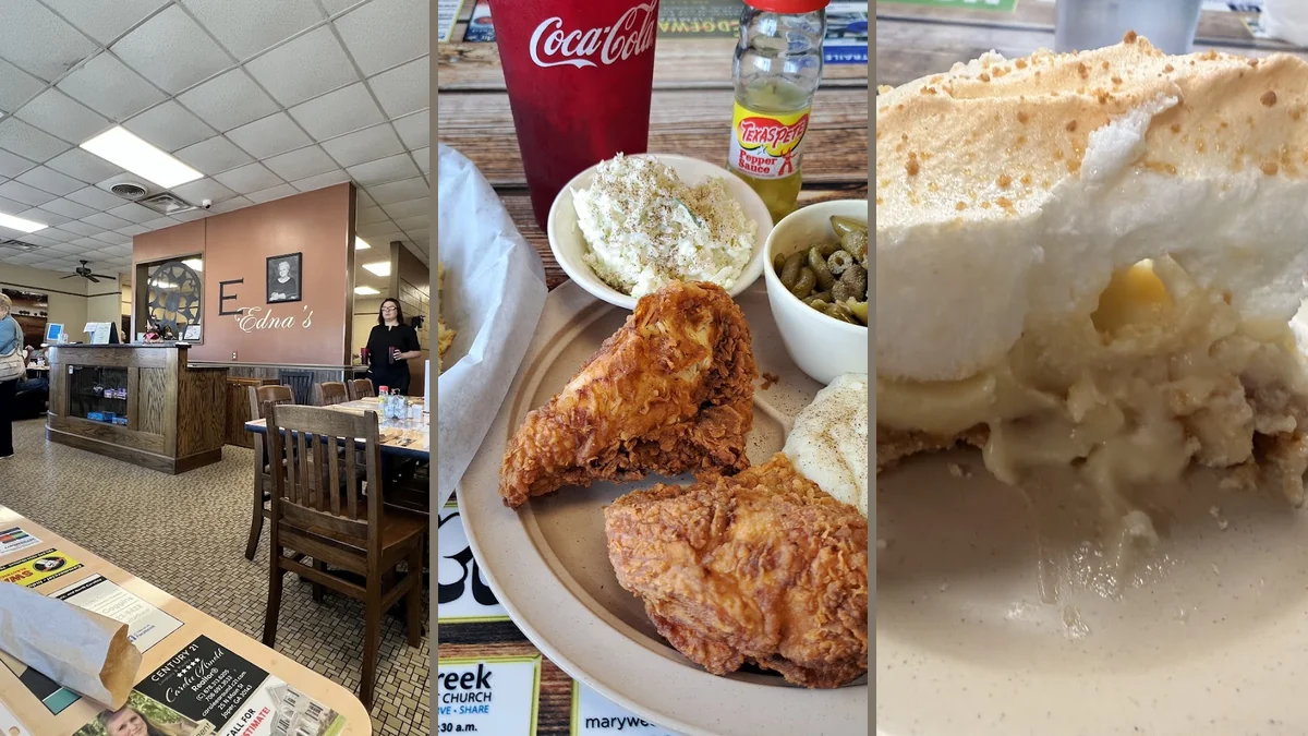 A spread of country cooking on white plates.